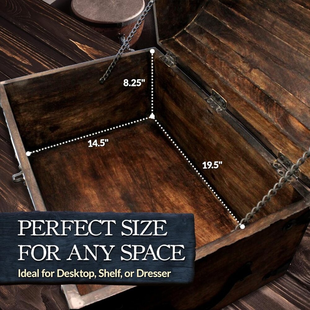 Handmade Pirate Treasure Chest for Kids Prizes & Classroom with Lock and Skeleto - Picture 6 of 8